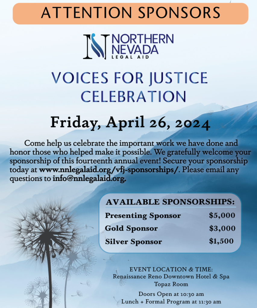 2024 Voices For Justice Celebration Image calling attention to sponsors for available sponsorship opportunities